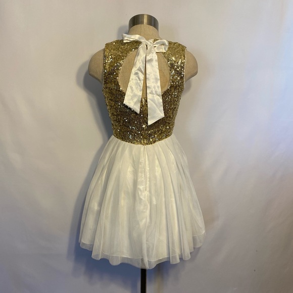 Brand: B. Darlin. Gold sequin off white dress - Picture 2 of 8